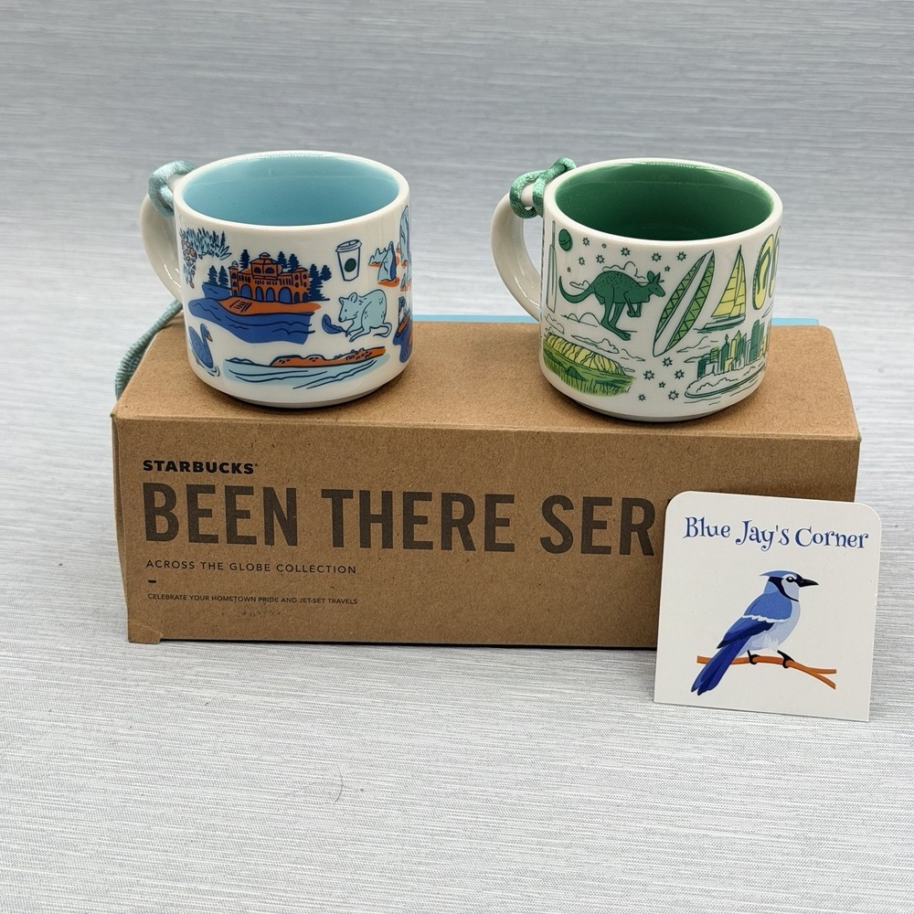 Starbucks Australia Perth Been There Mini Mugs 2oz Set 2 Ornament Gift Box - Picture 2 of 4
